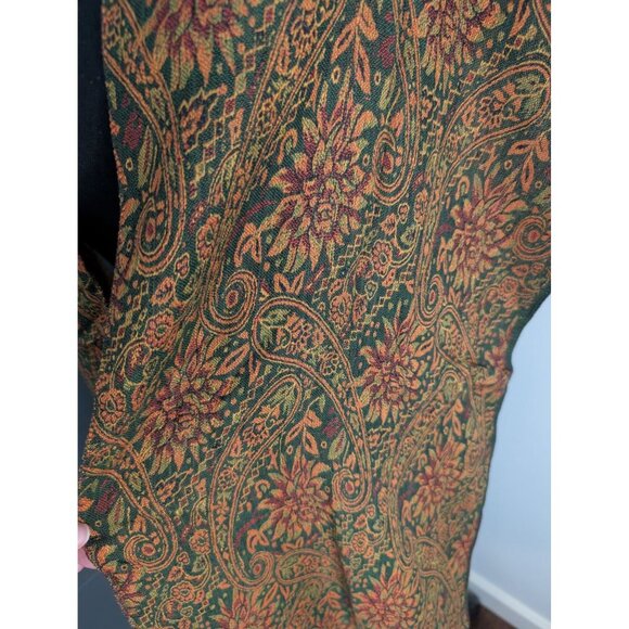 Vintage Green & Orange Floral Paisley Cashmere Blend Pashmina Shawl Scarf Wrap - Picture 3 of 5
